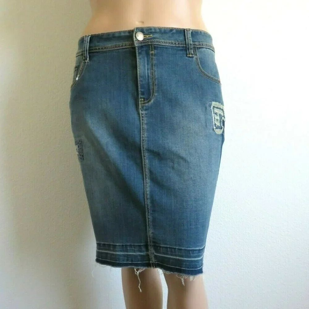 LANE BRYANT Jeans Patched Skirt Plus Size 20 NWT